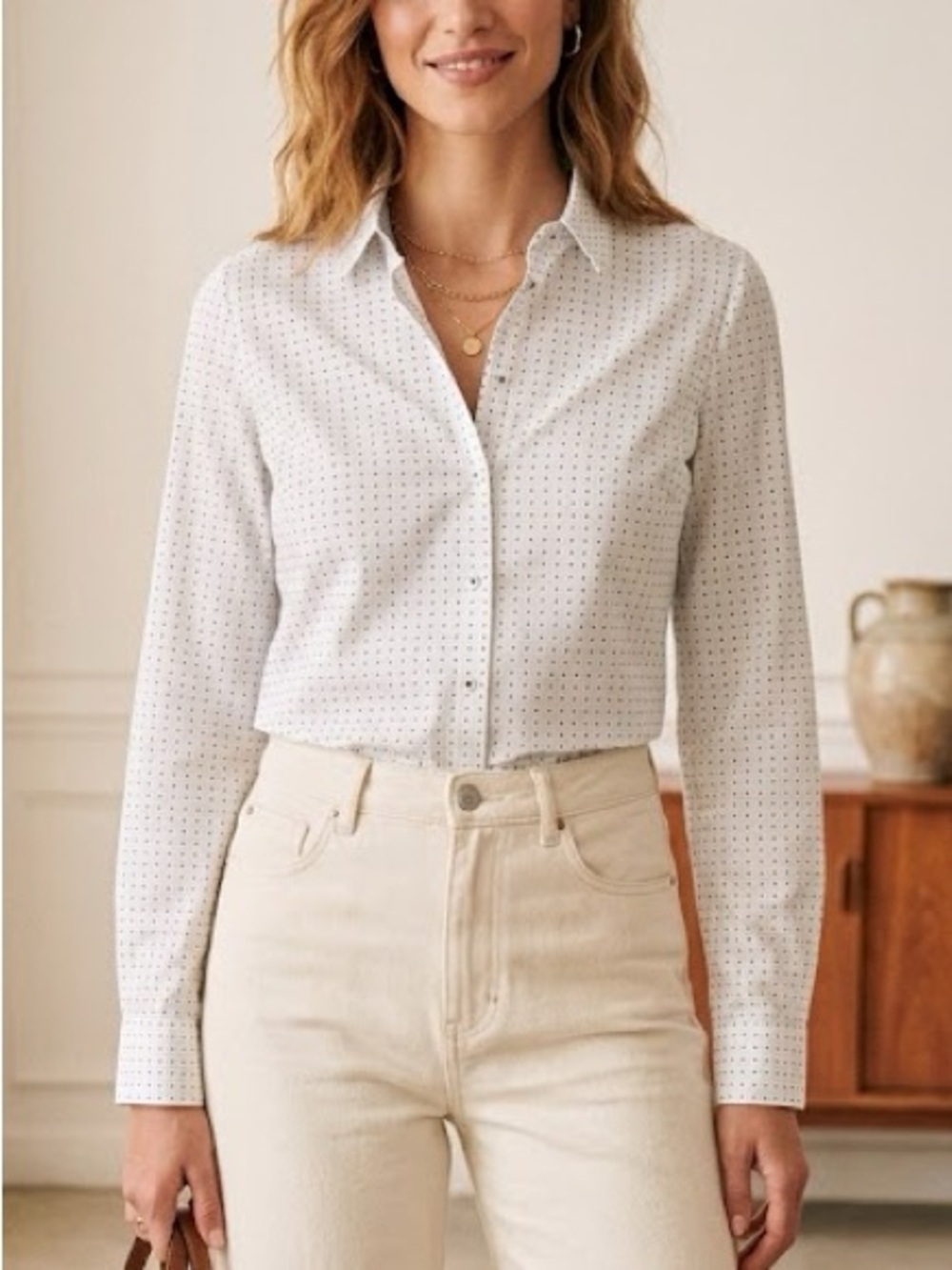 Women’s Marc O’Polo White Navy & Light Blue Mini Square Check Button Up Shirt